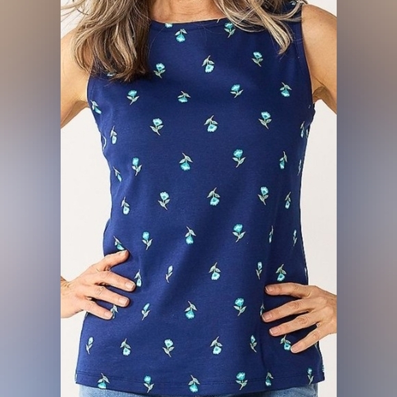 Croft & BARROW womens sleeveless tank top navy blue floral sz XL NWT - Picture 2 of 2